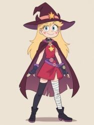 1girls ai_generated blonde_hair blue_eyes cosplay disney female_focus star_butterfly star_vs_the_forces_of_evil witch_hat