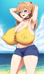 1girls alternate_breast_size areolae asuka_langley_sohryu big_breasts blue_eyes breasts dantes_ward erect_nipples female female_only hanging_breasts huge_breasts long_hair neon_genesis_evangelion nipples smile solo solo_female