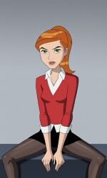 1girls ai_generated black_skirt breasts business_suit business_woman female female_focus female_only ginger ginger_hair gwen_tennyson long_hair medium_breasts orange_hair pantyhose red_clothing red_hair shoes