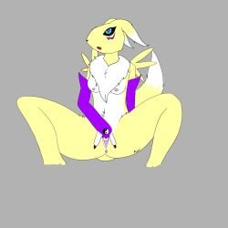 absurd_res anthro bandai_namco breasts digimon digimon_(species) drawing female female/female genitals heart_eyes heart_symbol hi_res humanoid looking_pleasured masturbation nude renamon small_breasts solo thick_thighs