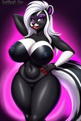 1girls ai_eyes ai_generated ai_hands huge_ass huge_breasts looking_at_viewer skunk smile thick_thighs