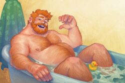 1boy bathing bathtub brian_harding dream_daddy:_a_dad_dating_simulator hairy_male mario_manzanares_(artist) red_hair rubber rubber_duck