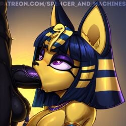 ai_generated animal_crossing ankha ankha_(animal_crossing) black_fur black_penis blowjob deep_throat deepthroat oral oral_penetration oral_sex side_view spencer_and_machines