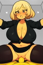 ai_generated belly big_breasts black_eyes bob_(dsand) clevage heart_eyes ivy_(dsand) knightnyan my_ghost_friend navel pov sex short_hair suit tagme thighhighs thighs vaginal yellow_skin