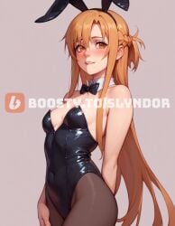 ai_generated anime blushing boosty bunny_girl bunnysuit female female_only lipbite long_hair orange_eyes orange_hair patreon sexy slyndor stable_diffusion sword_art_online yuuki_asuna