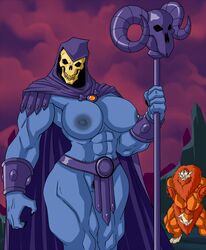 2016 areola beast-man big_breasts breasts clothed clothing erect_nipples female lordstevie male masters_of_the_universe muscular muscular_female nipples pubes pussy rule_63 skeletor skimpy undead