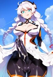 1futa ai_generated ass bodysuit breasts erection_under_clothes futa futa_only futanari honkai_impact_3rd kiana_kaslana kiana_kaslana_(white_comet) naughty_face rac3rrr racerai solo solo_futa thick thick_ass thick_thighs thighs voluptuous voluptuous_futanari wide_hips