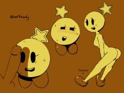 2021 artist_name ass balls black_eyes black_text blush blush_stickers bodily_fluids breasts brown_background brown_clothing brown_footwear brown_shoes clothing digital_media_(artwork) directional_arrow disembodied_penis duo erection eyelashes featureless_breasts female female_focus female_humanoid footwear footwear_only genitals glans glistening glistening_clothing glistening_footwear glistening_shoes half-closed_eyes humanoid humanoid_genitalia humanoid_penis humanoidized looking_at_another's_genitalia looking_at_another's_penis looking_at_genitalia looking_at_penis looking_back male male/female mario_and_luigi_(series) mario_bros medium_breasts mostly_nude mostly_nude_female mostly_nude_humanoid narrowed_eyes nintendo noseless not_furry oofrowdy open_mouth open_smile orange_blush penis penis_on_face penis_shadow restricted_palette shoes shoes_only simple_background smile solo_focus star_sprite starlow sweat sweaty_face teeth text waddling_head watermark yellow_body yellow_breasts yellow_butt yellow_skin