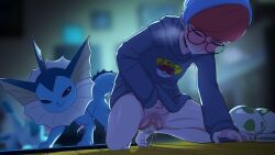 16:9 2025 4k absurd_res animal_genitalia animal_penis blue_hair blush bodily_fluids bottomless cetacean_genitalia cetacean_penis clothed clothing duo eeveelution egg egg_laying female feral genitals greatm8 hi_res hoodie human human_on_feral interspecies interspecies_impregnation male male/female male_vaporeon mammal nintendo penis penny_(pokemon) pokémon_(species) pokemon pokemon_(species) pokemon_egg pokephilia pubes red_hair smile sweat tapering_penis topwear vaporeon vulva water_type widescreen zoophilia