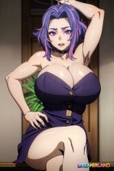 1girls ai_generated alternate_breast_size anime_style big_breasts boku_no_hero_academia fantasy female female_only lady_nagant my_hero_academia provocative purple_eyes short_hair solo