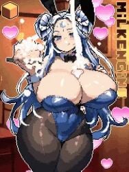 1girls animated bunny_ears bunnysuit cake curvy heart huge_breasts kyosuke_fujiwara looking_at_viewer milk pixel_art tagme thick_thighs video voluptuous
