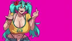 animated big_breasts big_thighs blue_hair brazil brazilian brazilian_female brazilian_flag brazilian_miku dancing dark_skin geulimykun_(skbyunea413) hatsune_miku shorts sunglasses tanned tanned_female tanned_skin twintails vocaloid