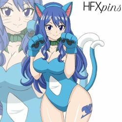 blue_hair cat_ears cat_tail cosplay fairy_tail happy_(fairy_tail)_(cosplay) hfxpins juvia_lockser neko