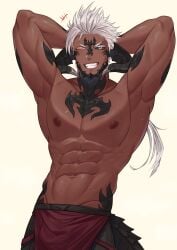 1boy abs armpits arms_up au_ra cocky final_fantasy final_fantasy_xiv hands_behind_head horn looking_at_viewer male male_only muscular muscular_arms muscular_chest naughty_face nawu_(toumator18) nipples no_visible_genitalia pecs scales scalie seductive smile smiling_at_viewer solo solo_male standing sweat tail topless toumator18 waist_up white_hair wink winking_at_viewer