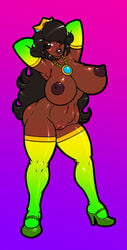 1girls african_female alternate_skin_color areola big_breasts bimbo breasts brown_eyes busty cleavage crown dark-skinned_female dark_skin demien elbow_gloves female female_only functionally_nude gloves heels high_heels huge_breasts large_breasts large_nipples latex latex_gloves lingerie mario_(series) nintendo nipples princess_peach solo_female stockings thighhighs voluptuous