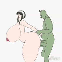 1boy 1girls alternate_breast_size animated big_breasts big_butt cheating_wife female human male ogre sex shrek spy_x_family yor_forger