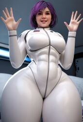 3d 3d_(artwork) abs ai_generated astronaut bbw_mom birthday_cake caked_up cg_art cgi clothed_ass curvaceous curves curvy_body curvy_female curvy_figure curvy_hips dat_ass female_focus female_only holding_object hourglass_figure huge_ass hyper_ass mature_female milf original original_artwork original_character plump_butt purple_hair short_hair simple_background spacesuit thick_ass thick_thighs venus_body