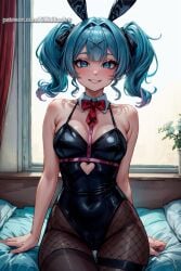 ai_generated aiwaifusart bare_legs blue_eyes blue_hair blush bunny_ears bunny_girl bunnysuit curvaceous curvy_female hatsune_miku huge_thighs light-skinned_female light_skin looking_at_viewer medium_breasts rabbit_ears rabbit_hole_(vocaloid) seductive_eyes seductive_smile smiling solo_female thick_thighs thighs twintails vocaloid