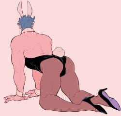 1boy ass_visible_through_clothes battle_tendency bunny_boy bunny_ears bunny_tail bunnysuit gay high_heels jojo's_bizarre_adventure joseph_joestar male male_only nakaji