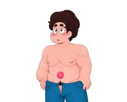 1boy 1male blush brown_eyes brown_hair bulge bulge_through_clothing caught_off_guard chubby chubby_male clothed clothing color colored dark_eyes dark_hair digital_drawing_(artwork) digital_media_(artwork) gem gem_(species) gem_on_belly half-dressed half_naked human hybrid jeans jeans_only male male_breasts male_chest male_focus male_nipples male_only male_pubic_hair muscular muscular_male naked naked_male nipples no_underwear nude nude_male open_clothes open_eyes open_jeans open_mouth pubes pubic_hair puffy_nipples putting_clothes_on removing_clothing short_hair solo standing steven_quartz_universe steven_universe stripping uncensored_nipples undressing undressing_self