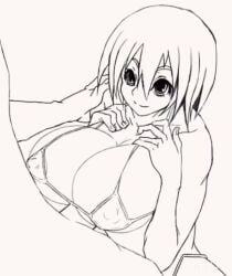 1boy 1girls animated bikini blinking breast_suppress breasts colored cum cum_between_breasts cum_drinking cum_in_mouth cum_inside fellatio female gokkun hair hand_on_shoulder huge_breasts licking_lips male micro_bikini monochrome no_sound oral original original_character paizuri penis precum short_hair straight swimsuit tagme uncensored unseen_male_face video yagal