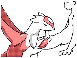 1boy 1girls 3ds abs animated closed_eyes dsi fellatio female furry human interspecies latias licking male monochrome nintendo nude oral oral_sex partially_colored penis pokemon pokemon_(species) pokemon_rse sex straight swagdolphin testicles