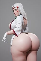 3d 3d_(artwork) ai_generated big_breasts bottomless cg_art cgi curvaceous curvy_body curvy_female curvy_figure dat_ass demon_slayer fanart female_only from_behind hourglass_figure huge_ass kimetsu_no_yaiba kimono mature_female milf mommy mother_spider_demon perfect_body posing simple_background thick_thighs white_skin