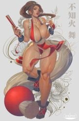 1girls artist_name big_breasts breasts brown_hair cleavage fatal_fury female female_only huge_breasts ickpot king_of_fighters large_breasts mai_shiranui snk solo watermark