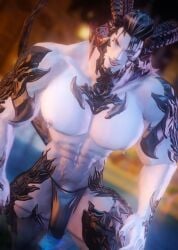 1boy 3d abs au_ra bara big_pecs black_hair cocky dominant dominant_male domination evil_grin final_fantasy final_fantasy_xiv horn looking_at_viewer looking_down looking_down_at_viewer male male_only menacing mostly_nude muscular muscular_arms muscular_chest muscular_thighs naughty_face nipple_piercing nipples open_mouth open_mouth_smile pecs penis penis_under_clothes pov pov_eye_contact rape_face sadistic_smile scales scalie skimpy_underwear smile smiling_at_viewer smug solo solo_male standing standing_in_water standing_over_viewer tail thexaelavampire thong topless underwear_only