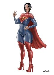 1girls big_ass big_breasts black_hair bodysuit cape female fit fit_female high_heels iron_doomer latex latex_bodysuit latex_suit marvel marvel_comics short_hair skintight skintight_bodysuit supergirl thick_ass thick_thighs tomboy very_high_heels