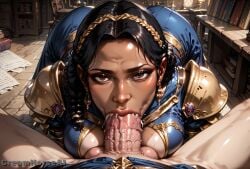 ahe_gao ai_generated armor big_ass big_balls big_breasts big_penis blowjob blowjob_face creamhorseai dark-skinned_female dragon_age dragon_age_inquisition extreme_penetration fellatio from_behind hi_res high_resolution highres hourglass_figure huge_balls huge_breasts huge_cock jewelry josephine_montilyet large_insertion penis_awe perfect_body pov pov_eye_contact stomach_bulge tan_body tan_skin