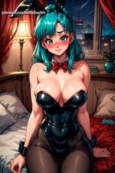 ai_generated aiwaifusart blue_eyes blue_hair blush bulma_briefs bunny_ears bunny_girl bunnysuit curvaceous curvy_female dragon_ball dragon_ball_z huge_breasts huge_thighs large_breasts light-skinned_female light_skin long_hair looking_at_viewer rabbit_ears shounen_jump smiling solo_female thick_thighs thighs voluptuous voluptuous_female