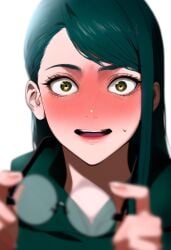 ai_generated cute cute_face cute_girl detailed_eyes flushed flushed_face flustered glasses hd highres jujutsu_kaisen pov pov_eye_contact removing_glasses smooth_skin surprised zenin_maki