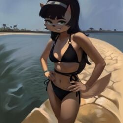 ai_generated bikini black_hair clothed domestic_cat feline kitty_katswell