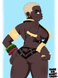 1girls african_female andava andavaverse ass back_view blonde_hair bracelets brown_eyes commission dark-skinned_female dark_skin dopeisnukat female female_only gold_jewelry gold_necklace gold_ring gold_rings ixtaro_(andava) lingerie looking_at_viewer looking_back