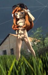 3d accurate_body_type bushes censored female_focus female_only flat_chest flat_chested grass looking_at_viewer meggy_spletzer salute smg4 squid_fm