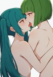 2girls ai_generated amaterasu_(sister's_story) aqua_hair back bangs blunt_bangs blunt_ends blush bob_cut breasts convenient_arm eye_contact female female/female female_only french_kiss from_side green_hair hand_on_another's_back incest kissing long_hair looking_at_another masa_works_design medium_breasts milua multiple_girls nude open_mouth pony_diffusion_xl profile red_eyes saliva self_upload short_hair siblings sideboob sidelocks simple_background sister's_story sisters tongue tongue_out tsukuyomi_(sister's_story) twincest twins twintails upper_body white_background yuri