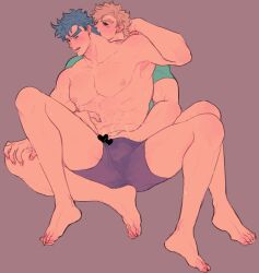 2boys battle_tendency boxers boxers_only caesar_zeppeli closed_eyes gay joestar_birthmark jojo's_bizarre_adventure joseph_joestar looking_pleasured male male/male male_nipples male_only muscular_male nakaji yaoi