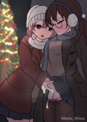 1futa 1girls animated beanie black_coat black_pantyhose black_skirt blue_scarf brown_hair brown_jacket caressing_testicles censored christmas christmas_tree closed_eyes closed_mouth clothes_pull coat commentary cum cum_in_clothes cum_on_clothes cum_on_hands duke_shiwa ejaculation erection futa_with_female futanari glasses hair_between_eyes handjob hat jacket large_penis long_hair long_sleeves looking_at_another mosaic_censoring multiple_girls open_clothes open_coat open_jacket open_mouth original pantyhose pantyhose_pull penis pleated_skirt projectile_cum purple_eyes round_eyewear scarf shiwa_kou short_hair shorter_than_30_seconds skirt sleevejob sound tagme testicles ugoira video white_headwear white_scarf