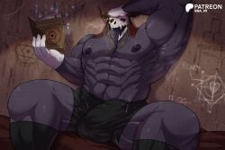 abs anthro bara biceps big_bulge bna_v5 bulge elias_ainsworth erection_under_clothes huge_bulge male male_nipples male_only muscular_male nipples pecs penis_outline precum precum_drip precum_through_clothing precum_through_underwear skull skull_head the_ancient_magus_bride