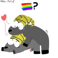 2boys anal anal_sex animal bighorn_sheep comedy_central gay gay_anal gay_sex grabbing gray_fur heart ibispaintx penis ram ram_horns sheep simple_background south_park sweating walrus_artist