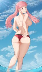 1girls alternate_costume ass back back_view bangs bare_legs big_ass bikini bikini_bottom breasts female female_only fire_emblem fire_emblem:_three_houses fire_emblem_heroes hilda_valentine_goneril looking_at_viewer looking_back magdalenus27 nintendo official_alternate_costume pink_bikini pink_eyes pink_hair pink_swimsuit red_bikini red_swimsuit smile solo swimsuit thighs twintails