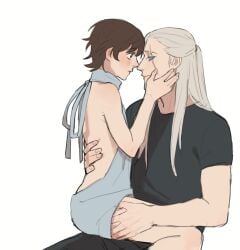 a_song_of_ice_and_fire aemond_targaryen age_difference blonde_hair brown_hair eyepatch game_of_thrones gay gay_male house_of_the_dragon incest lucemond lucerys_velaryon male male_only naked_back on_lap pretty_boy size_difference small_bottom_large_top uncle_and_nephew