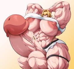 1futa abs alternate_muscle_size areolae balls blonde_hair breasts ejaculation elegg_(nikke) erection futa_only futanari gigantic_breasts gigantic_penis goddess_of_victory:_nikke human hyper hyper_muscles hyper_penis light-skinned_futanari light_skin muscular muscular_futanari nipples nude penis roneesan short_hair solo standing veiny_muscles