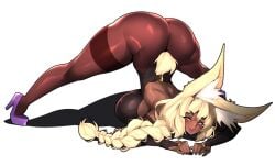 1girls 2024 amber_eyes ass big_breasts blonde_hair braid bunny_ears bunny_girl bunny_tail bunnysuit cassandra_(mrsithums) commission dark-skinned_female dark_skin female female_only flexible gauntlets heels hi_res jack-o_pose long_hair looking_at_viewer pantyhose rice-chan smiling smiling_at_viewer solo splits thick_thighs top-down_bottom-up white_background