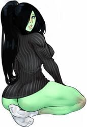 1girls ass black_eyes blue_eyes bottomless breasts female female_only foot_fetish green-skinned_female green_skin hair_over_one_eye kneeling long_hair looking_at_viewer mole mole_under_eye nina_orc orc orc_female original scas socks solo solo_female wide_hips