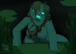 big_breasts blue_skin drowned_(minecraft) glowing_eyes malart minecraft monster_girl torn_clothes undead vanilla watermark wet wet_body wet_clothes zombie zombie_girl