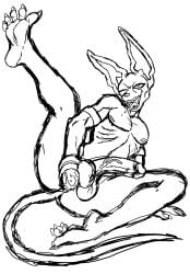 anthro balls beerus boner dragon_ball dragon_ball_super dragon_ball_z erection feline feline fisting fisting_ass foot_ninja15 furry male male_only monochrome nude penis sitting solo solo_male spread_legs