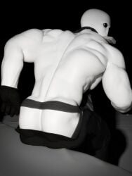 1boy 3d ass back back_view bara barazoku beefy buff buff_male business_attire butt formal formal_attire formal_clothes formal_wear gloves humanoid male male_only muscle muscles muscular muscular_male nichtus_(artist) sandwich sandwich_(food) sandwich_in_mouth semi_nude suits:_a_business_rpg the_guy_(suits:_a_business_rpg) white_skin
