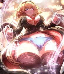 angel_wings boob_window cameltoe future_princess_(guardian_tales) guardian_tales huge_breasts light_skin panties thick_thighs thigh_highs yellow_hair